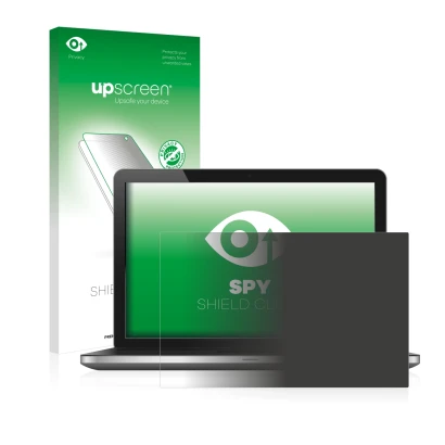 Parte frontal de un envase de producto con el logotipo de la marca upscreen. Al lado se muestra el dispositivo con su protecto