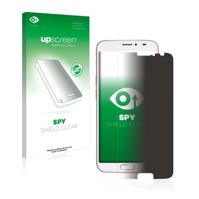 Parte frontal de un envase de producto con el logotipo de la marca upscreen. Al lado se muestra el dispositivo Doro 8080 con s