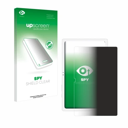 Parte frontal de un envase de producto con el logotipo de la marca upscreen. Al lado se muestra el dispositivo Samsung Galaxy 