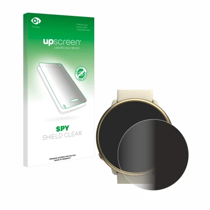 Parte frontal de un envase de producto con el logotipo de la marca upscreen. Al lado se muestra el dispositivo Polar Ignite 2