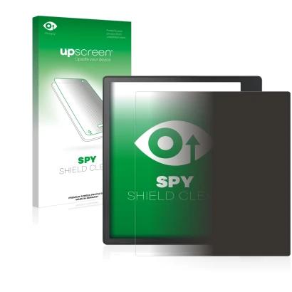 Parte frontal de un envase de producto con el logotipo de la marca upscreen. Al lado se muestra el dispositivo Kobo Elipsa con