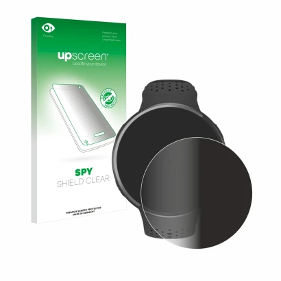 Parte frontal de un envase de producto con el logotipo de la marca upscreen. Al lado se muestra el dispositivo Polar Pacer Pro