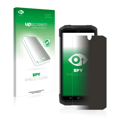 Parte frontal de un envase de producto con el logotipo de la marca upscreen. Al lado se muestra el dispositivo Doogee S98 Pro