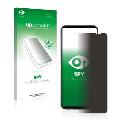 Parte frontal de un envase de producto con el logotipo de la marca upscreen. Al lado se muestra el dispositivo ASUS ROG Phone 