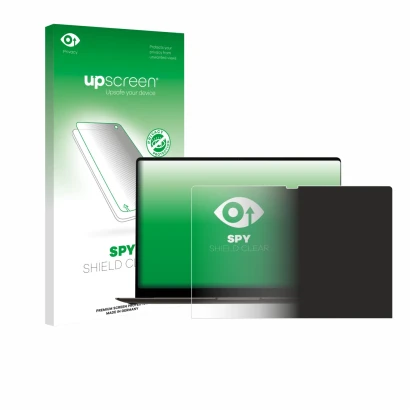 Parte frontal de un envase de producto con el logotipo de la marca upscreen. Al lado se muestra el dispositivo Samsung Galaxy 