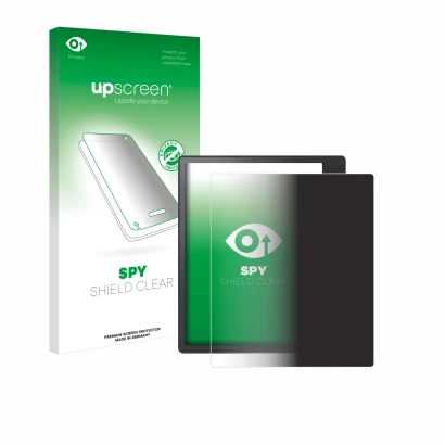 Parte frontal de un envase de producto con el logotipo de la marca upscreen. Al lado se muestra el dispositivo Kobo Elipsa 2E