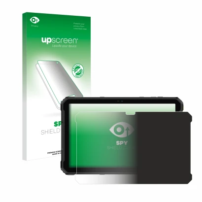Parte frontal de un envase de producto con el logotipo de la marca upscreen. Al lado se muestra el dispositivo Ulefone Armor P