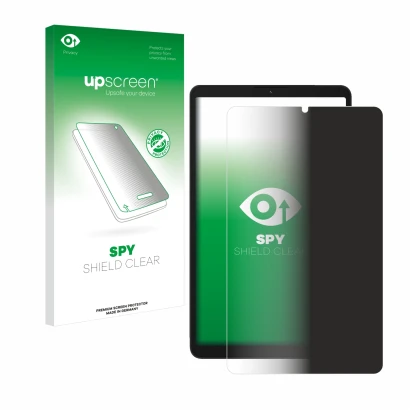 Parte frontal de un envase de producto con el logotipo de la marca upscreen. Al lado se muestra el dispositivo Samsung Galaxy 