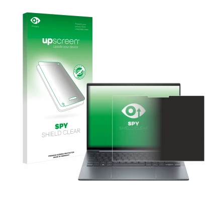 Parte frontal de un envase de producto con el logotipo de la marca upscreen. Al lado se muestra el dispositivo HP Dragonfly G4