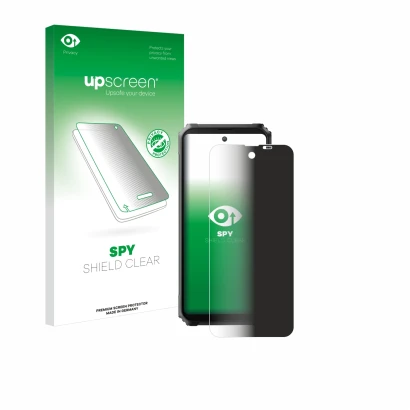 Parte frontal de un envase de producto con el logotipo de la marca upscreen. Al lado se muestra el dispositivo Blackview BL800