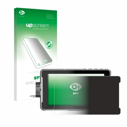 Parte frontal de un envase de producto con el logotipo de la marca upscreen. Al lado se muestra el dispositivo Viltrox DC-550 