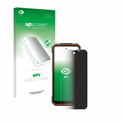 Parte frontal de un envase de producto con el logotipo de la marca upscreen. Al lado se muestra el dispositivo Blackview BV810