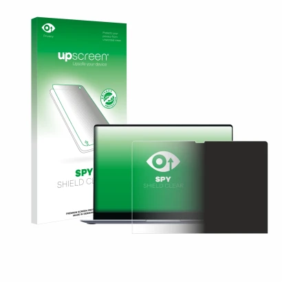 Parte frontal de un envase de producto con el logotipo de la marca upscreen. Al lado se muestra el dispositivo Samsung Galaxy 