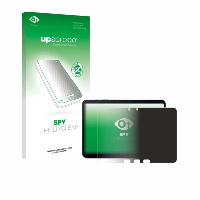 Parte frontal de un envase de producto con el logotipo de la marca upscreen. Al lado se muestra el dispositivo Samsung Galaxy