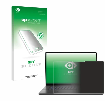 Parte frontal de un envase de producto con el logotipo de la marca upscreen. Al lado se muestra el dispositivo ASUS ROG Zephyr