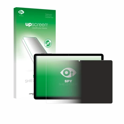 Parte frontal de un envase de producto con el logotipo de la marca upscreen. Al lado se muestra el dispositivo Doogee Tab G6 c