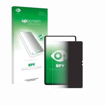 Parte frontal de un envase de producto con el logotipo de la marca upscreen. Al lado se muestra el dispositivo Blackview MEGA 