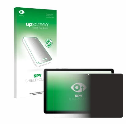 Parte frontal de un envase de producto con el logotipo de la marca upscreen. Al lado se muestra el dispositivo Samsung Galaxy 