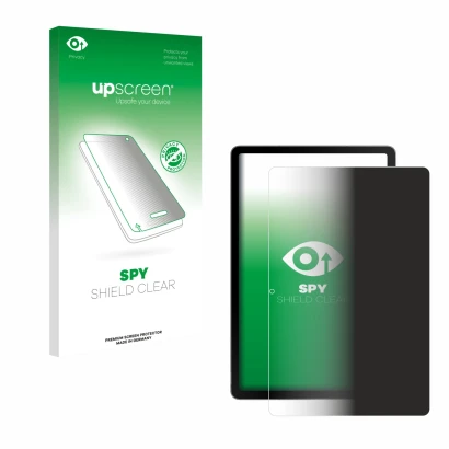 Parte frontal de un envase de producto con el logotipo de la marca upscreen. Al lado se muestra el dispositivo Samsung Galaxy 