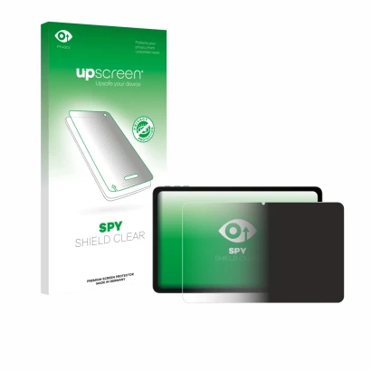Parte frontal de un envase de producto con el logotipo de la marca upscreen. Al lado se muestra el dispositivo Doogee U12 con