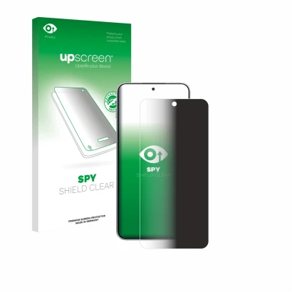 Parte frontal de un envase de producto con el logotipo de la marca upscreen. Al lado se muestra el dispositivo OnePlus 15R con