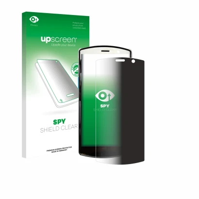 Parte frontal de un envase de producto con el logotipo de la marca upscreen. Al lado se muestra el dispositivo Unitech EA510 c