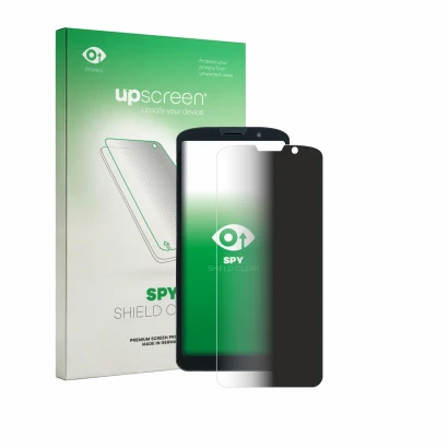 Parte frontal de un envase de producto con el logotipo de la marca upscreen. Al lado se muestra el dispositivo Unitech EA630 c