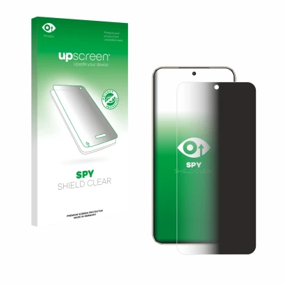 Parte frontal de un envase de producto con el logotipo de la marca upscreen. Al lado se muestra el dispositivo Honor Magic 8 L