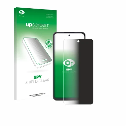 Parte frontal de un envase de producto con el logotipo de la marca upscreen. Al lado se muestra el dispositivo Cubot Note 60 c