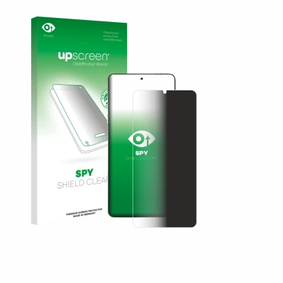 Parte frontal de un envase de producto con el logotipo de la marca upscreen. Al lado se muestra el dispositivo Motorola Signat