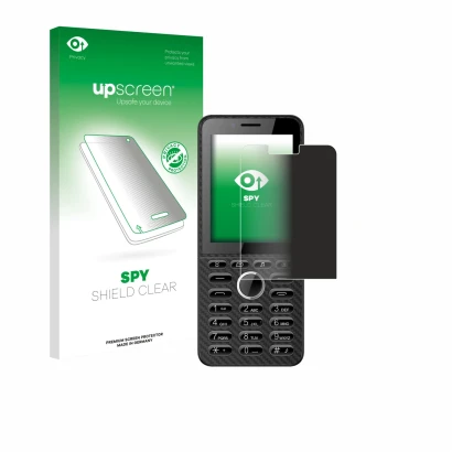 Parte frontal de un envase de producto con el logotipo de la marca upscreen. Al lado se muestra el dispositivo Energizer E288S