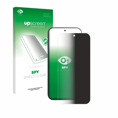Parte frontal de un envase de producto con el logotipo de la marca upscreen. Al lado se muestra el dispositivo Vivo V70 con su