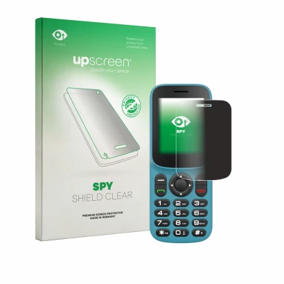 Parte frontal de un envase de producto con el logotipo de la marca upscreen. Al lado se muestra el dispositivo Uleway T185 con