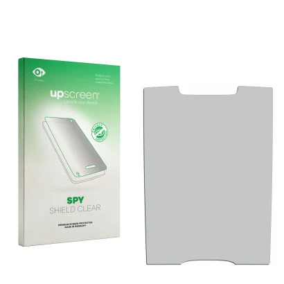 Parte frontal de un envase de producto con el logotipo de la marca upscreen. Al lado está el protector de pantalla correspondi