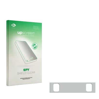 Parte frontal de un envase de producto con el logotipo de la marca upscreen. Al lado está el protector de pantalla correspondi