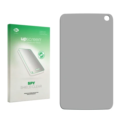 Parte frontal de un envase de producto con el logotipo de la marca upscreen. Al lado está el protector de pantalla correspondi