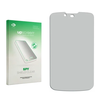 Parte frontal de un envase de producto con el logotipo de la marca upscreen. Al lado está el protector de pantalla correspondi