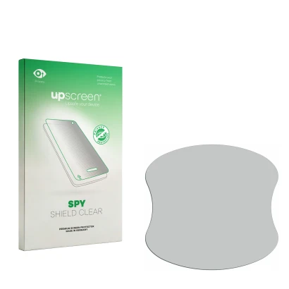 Parte frontal de un envase de producto con el logotipo de la marca upscreen. Al lado está el protector de pantalla correspondi