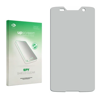 Parte frontal de un envase de producto con el logotipo de la marca upscreen. Al lado está el protector de pantalla correspondi