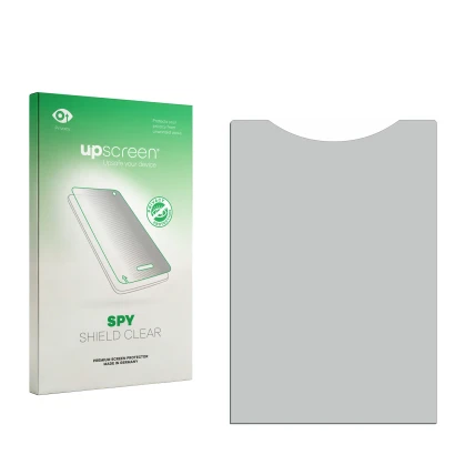 Parte frontal de un envase de producto con el logotipo de la marca upscreen. Al lado está el protector de pantalla correspondi