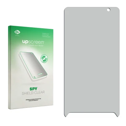 Parte frontal de un envase de producto con el logotipo de la marca upscreen. Al lado está el protector de pantalla correspondi