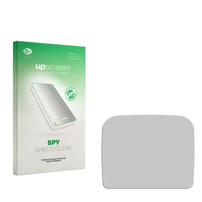 Parte frontal de un envase de producto con el logotipo de la marca upscreen. Al lado está el protector de pantalla correspondi