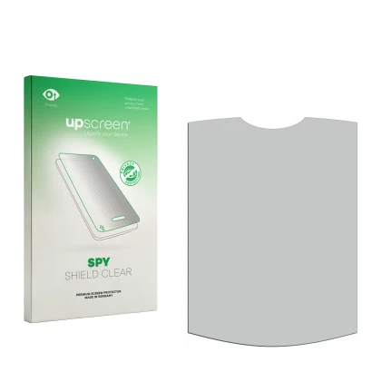Parte frontal de un envase de producto con el logotipo de la marca upscreen. Al lado está el protector de pantalla correspondi