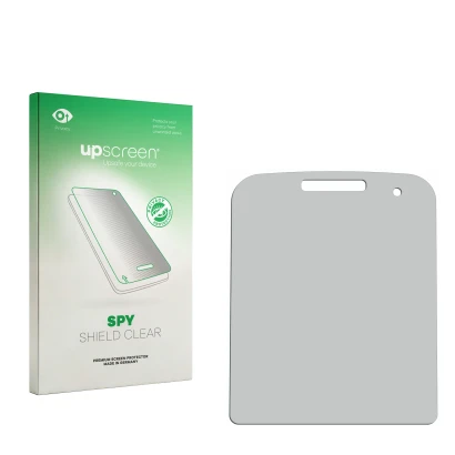 Parte frontal de un envase de producto con el logotipo de la marca upscreen. Al lado está el protector de pantalla correspondi
