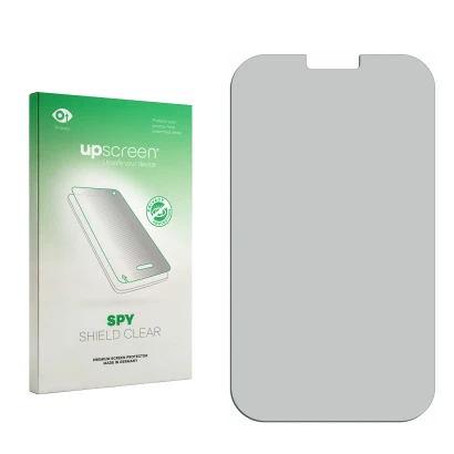 Parte frontal de un envase de producto con el logotipo de la marca upscreen. Al lado está el protector de pantalla correspondi