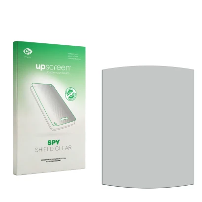 Parte frontal de un envase de producto con el logotipo de la marca upscreen. Al lado está el protector de pantalla correspondi