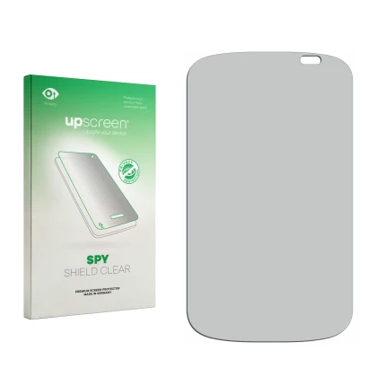 Parte frontal de un envase de producto con el logotipo de la marca upscreen. Al lado está el protector de pantalla correspondi