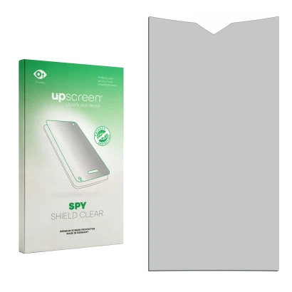 Parte frontal de un envase de producto con el logotipo de la marca upscreen. Al lado está el protector de pantalla correspondi