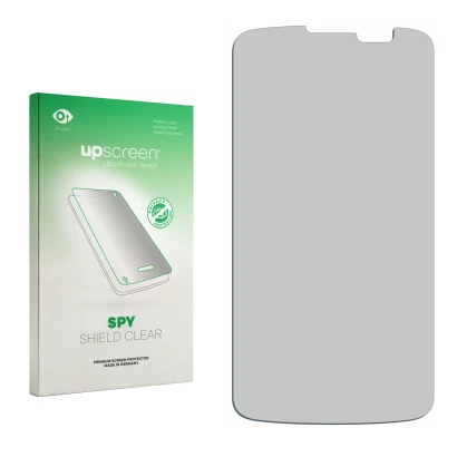 Parte frontal de un envase de producto con el logotipo de la marca upscreen. Al lado está el protector de pantalla correspondi