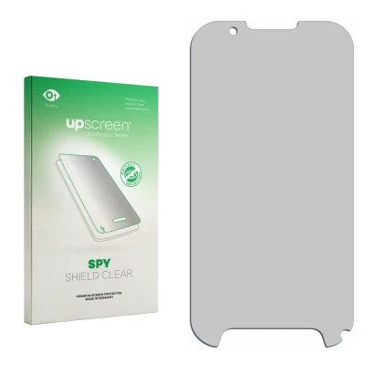 Parte frontal de un envase de producto con el logotipo de la marca upscreen. Al lado está el protector de pantalla correspondi